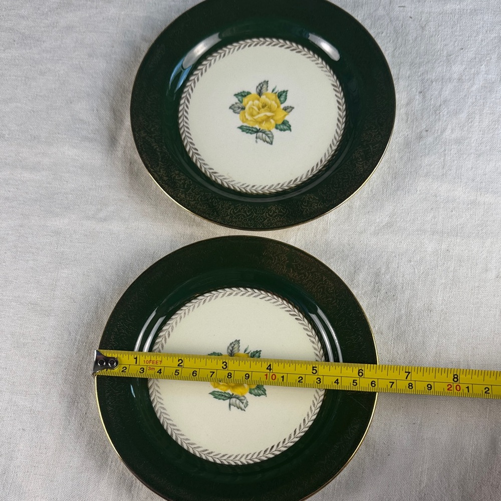 Homer Laughlin Green and Yellow Floral Bread or Salad Plates - Picture 2 of 8